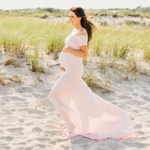 Sexy Mama Brand Off the Shoulder Sweetheart Maternity Gown with Slit
